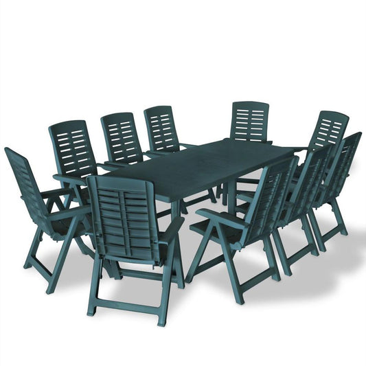 vidaXL 11 Piece Outdoor Dining Set Plastic Green, 275082