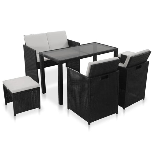 vidaXL 6 Piece Outdoor Dining Set with Cushions Poly Rattan Black, 43903