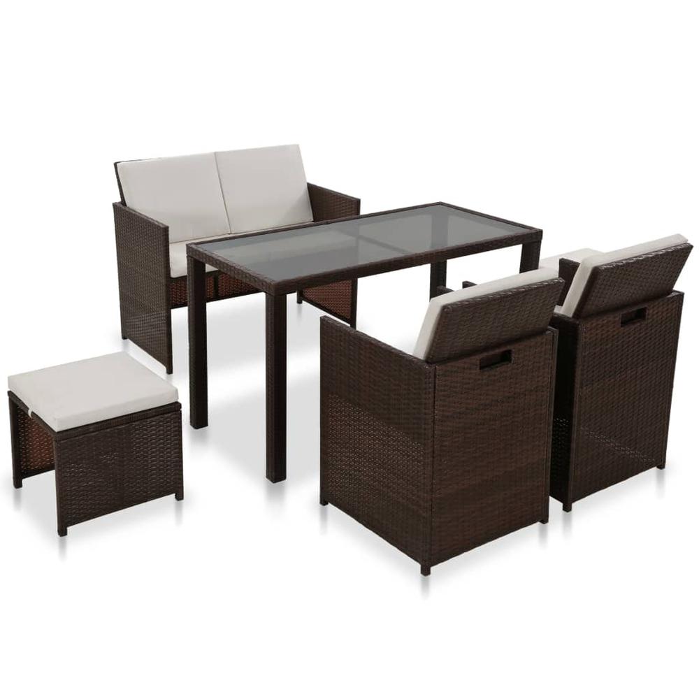 vidaXL 6 Piece Outdoor Dining Set with Cushions Poly Rattan Brown, 43904