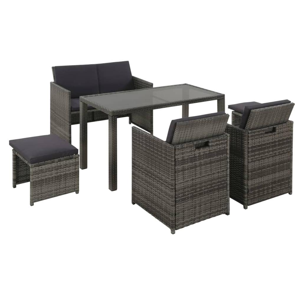 vidaXL 6 Piece Outdoor Dining Set with Cushions Poly Rattan Gray, 43905