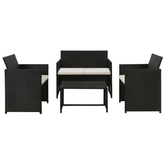 vidaXL 4 Piece Garden Lounge with Cushions Set Poly Rattan Black, 43907