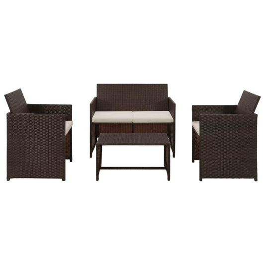 vidaXL 4 Piece Garden Lounge with Cushions Set Poly Rattan Brown, 43908