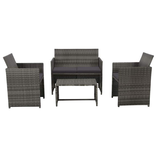 vidaXL 4 Piece Garden Lounge with Cushions Set Poly Rattan Gray, 43909