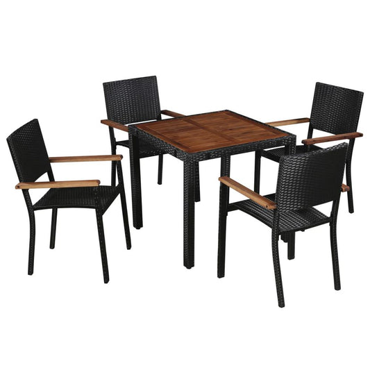 vidaXL 5 Piece Outdoor Dining Set Poly Rattan and Acacia Wood Black, 43934