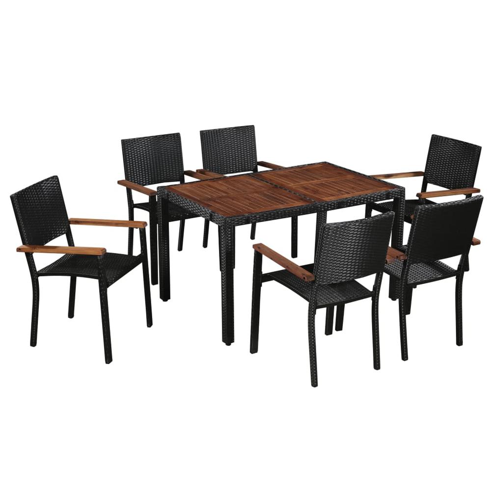 vidaXL 7 Piece Outdoor Dining Set Poly Rattan and Acacia Wood Black, 43935