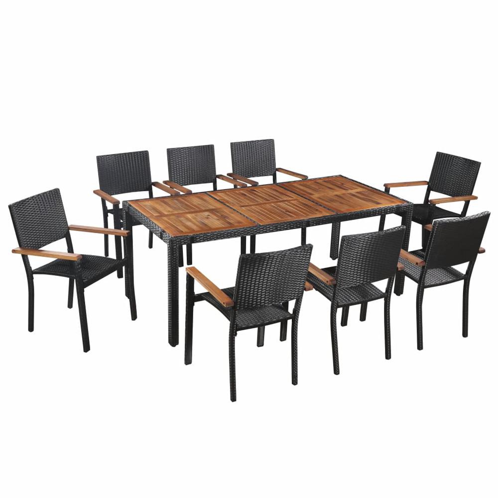 vidaXL 9 Piece Outdoor Dining Set Poly Rattan and Acacia Wood Black, 43936