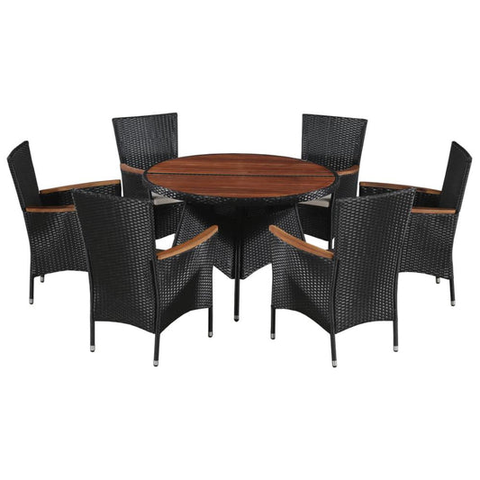 vidaXL 7 Piece Outdoor Dining Set Poly Rattan and Acacia Wood Black, 43946