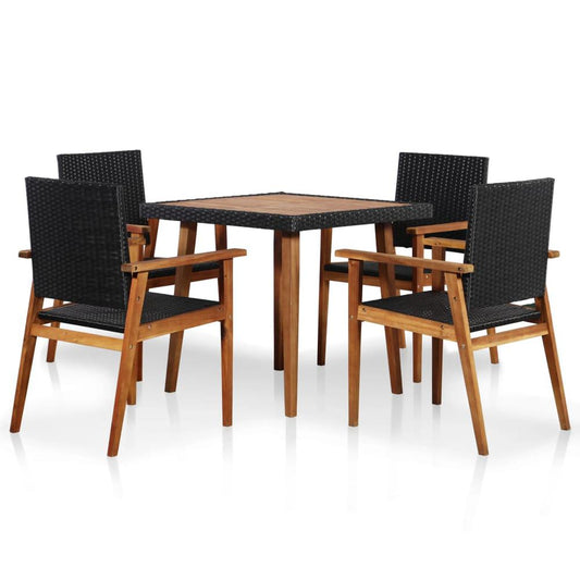 vidaXL 5 Piece Outdoor Dining Set Poly Rattan Black and Brown, 44074