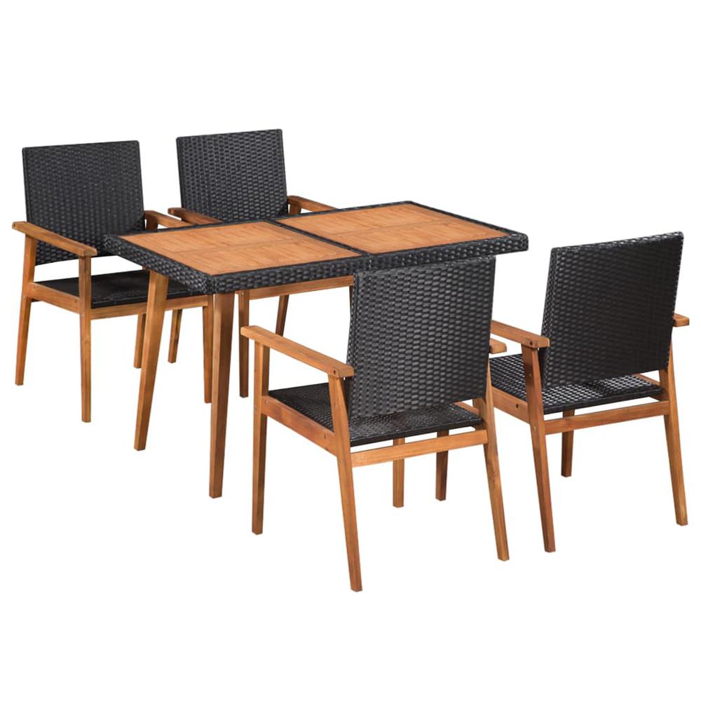 vidaXL 5 Piece Outdoor Dining Set Poly Rattan Black and Brown, 44075