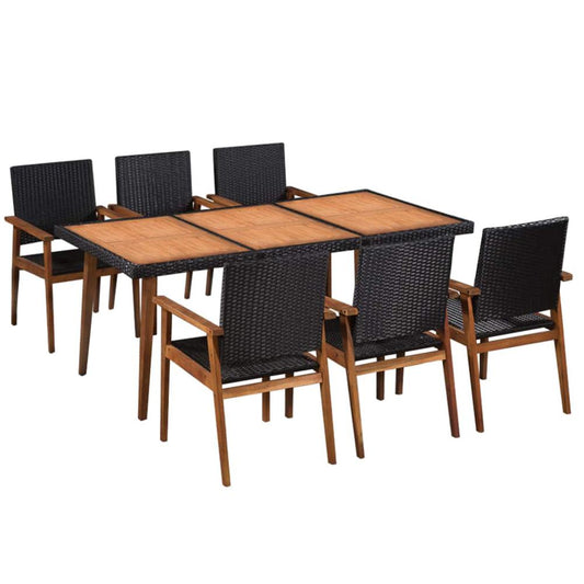 vidaXL 7 Piece Outdoor Dining Set Poly Rattan Black and Brown, 44077