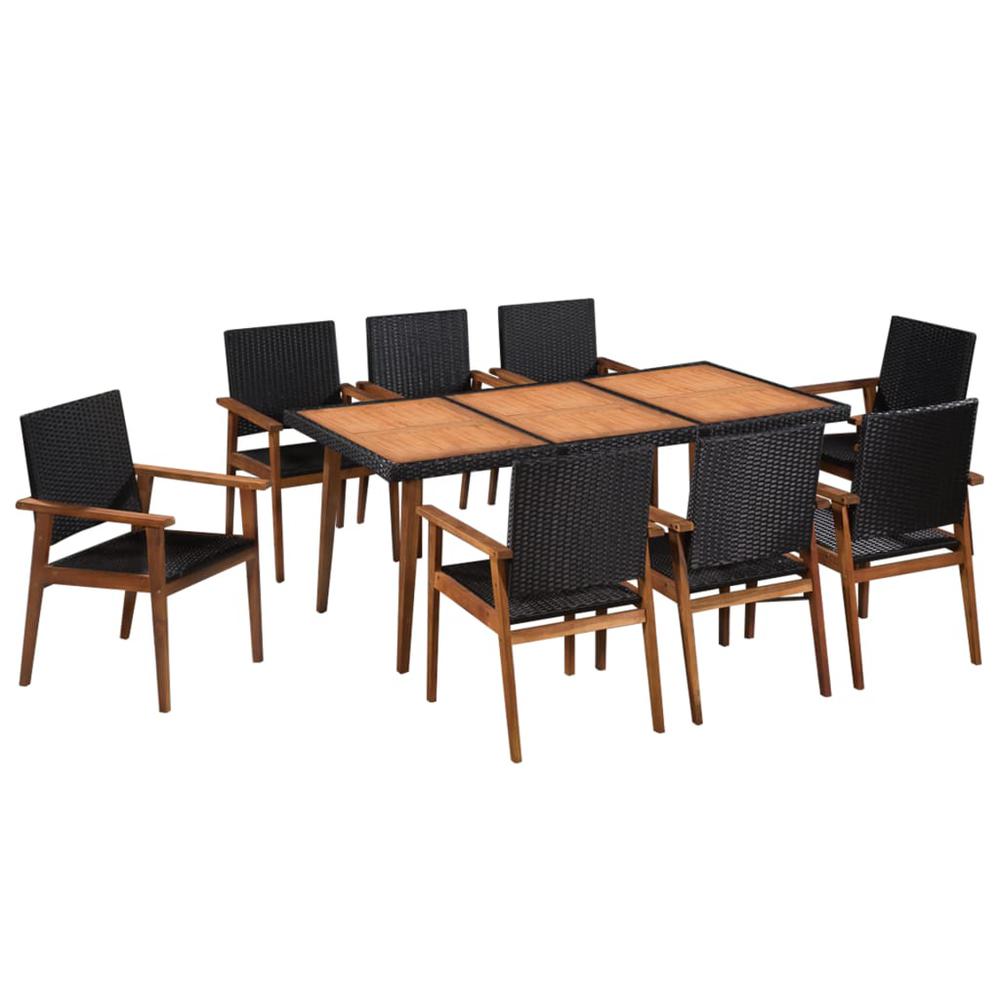 vidaXL 9 Piece Outdoor Dining Set Poly Rattan Black and Brown, 44078