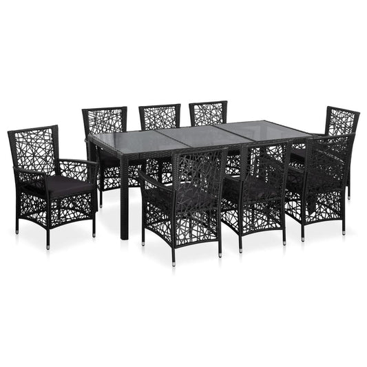 vidaXL 9 Piece Outdoor Dining Set Poly Rattan Black 4086