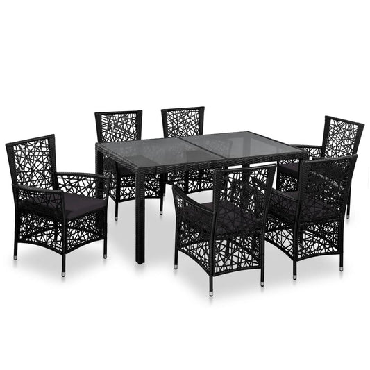 vidaXL 7 Piece Outdoor Dining Set Poly Rattan Black 4087