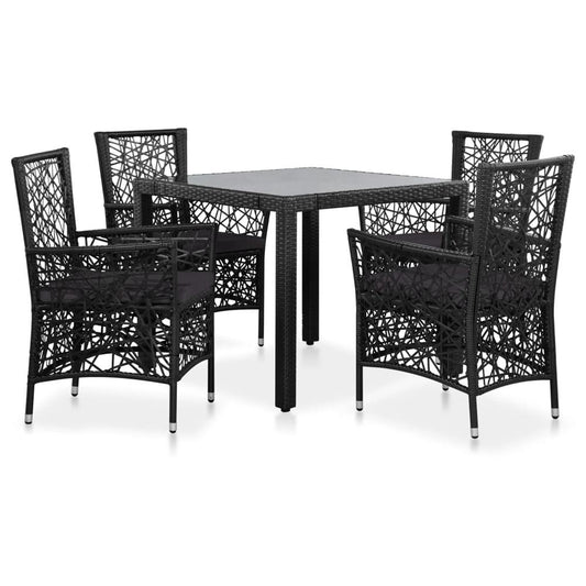 vidaXL 5 Piece Outdoor Dining Set Poly Rattan Black 4088