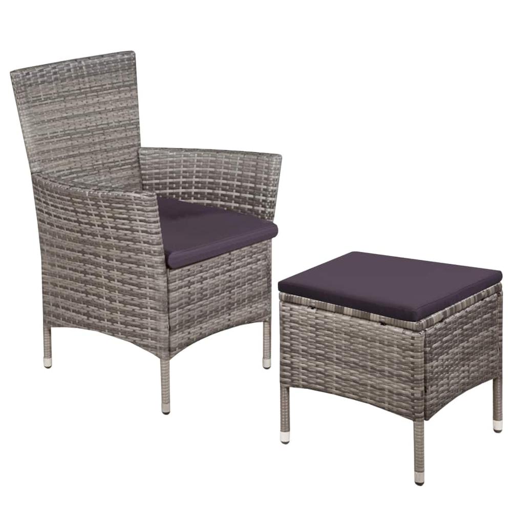 vidaXL Outdoor Chair and Stool with Cushions Poly Rattan Gray, 44092