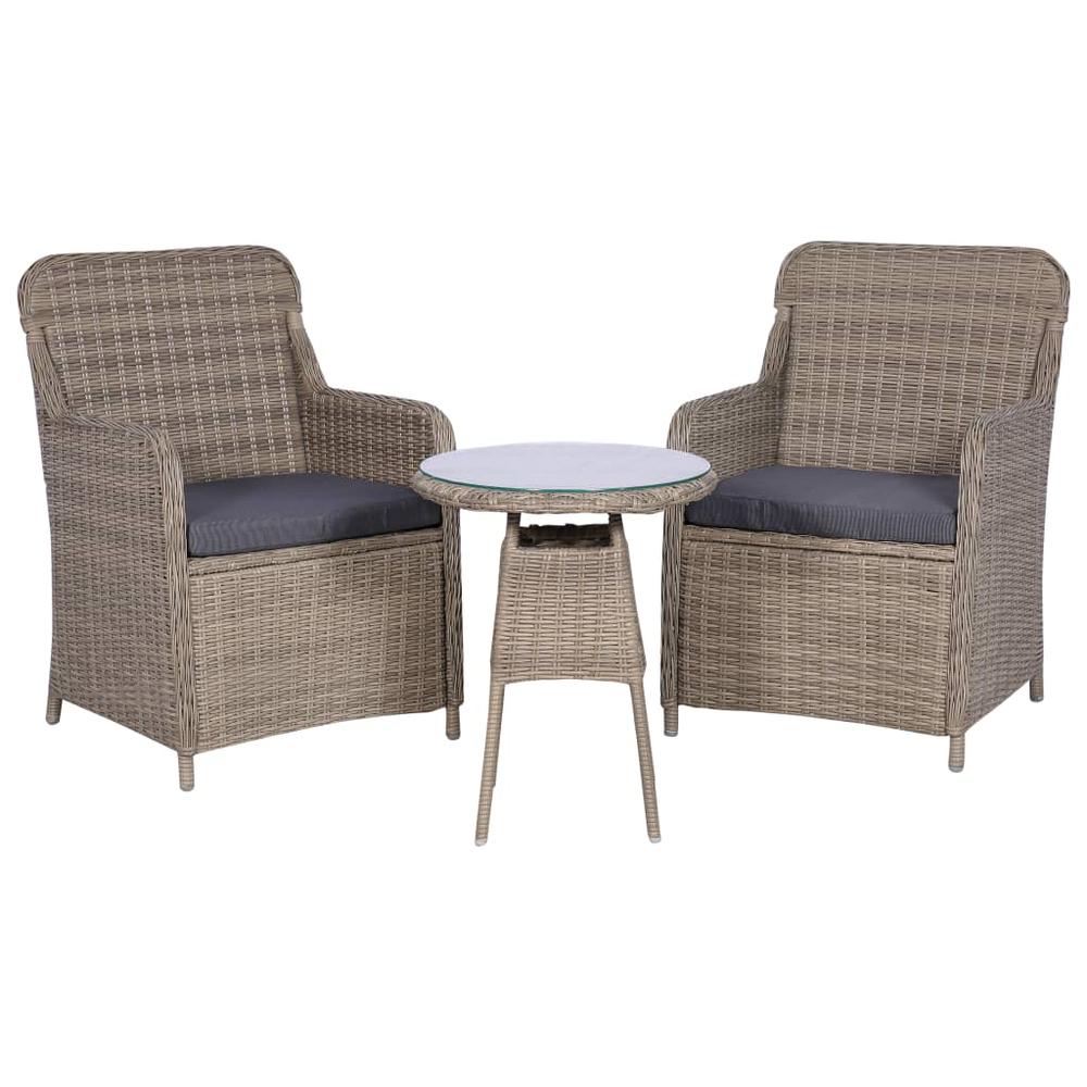 vidaXL 3 Piece Bistro Set with Cushions Poly Rattan Brown, 44149