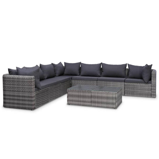 vidaXL 8 Piece Garden Lounge Set with Cushions Poly Rattan Gray, 44157