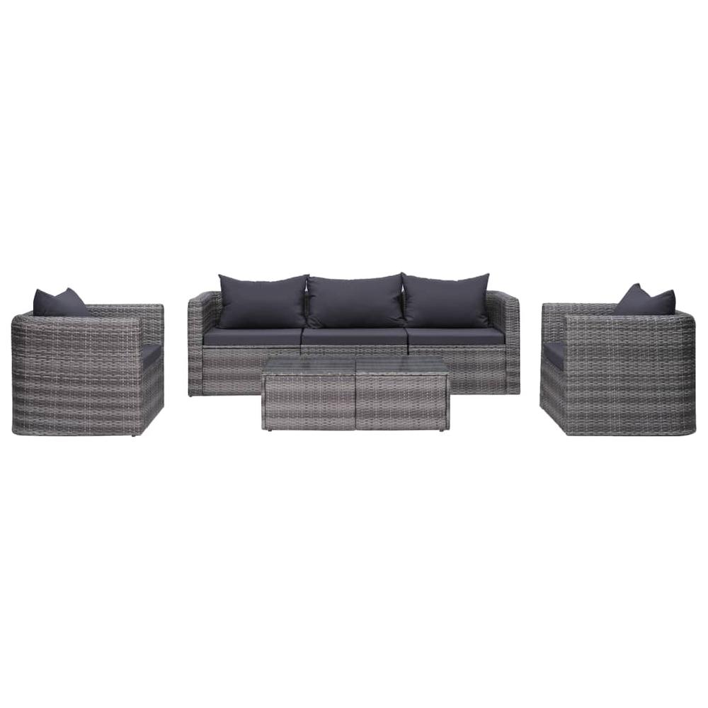 vidaXL 6 Piece Garden Sofa Set with Cushions & Pillows Poly Rattan Gray, 44159