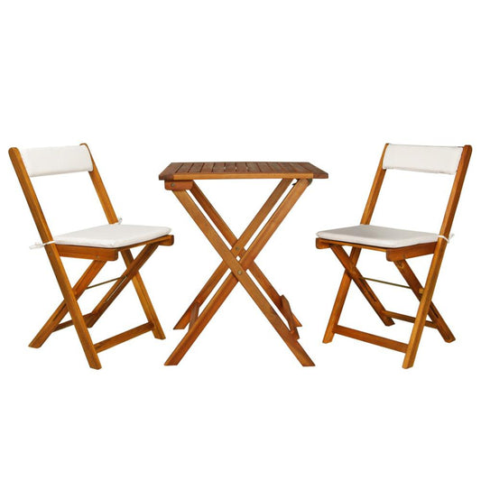 vidaXL 3 Piece Folding Bistro Set with Cushions Solid Acacia Wood, 44014