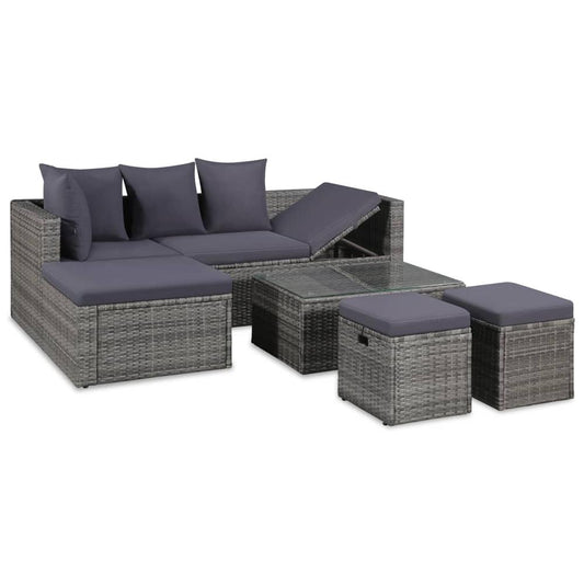 vidaXL 4 Piece Garden Lounge Set with Cushions Poly Rattan Gray, 43956