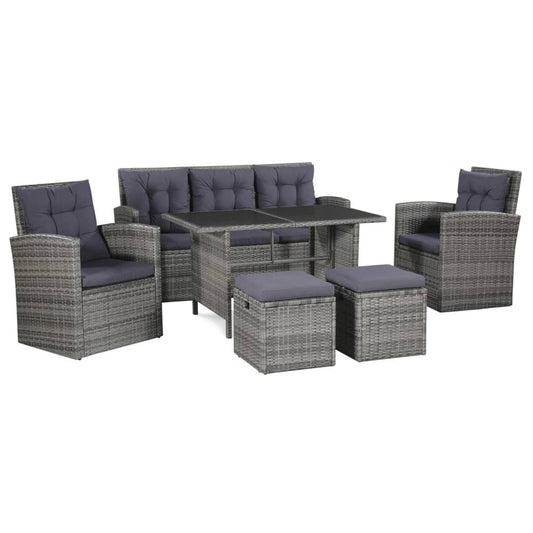 vidaXL 6 Piece Garden Lounge Set with Cushions Poly Rattan Gray, 43960