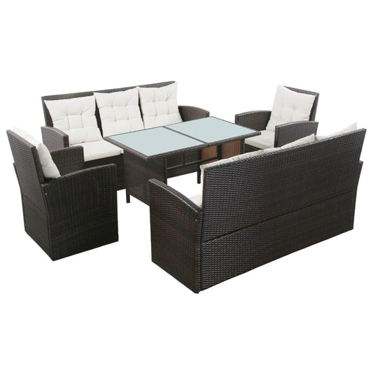 vidaXL 5 Piece Garden Lounge Set with Cushions Poly Rattan Brown, 43973