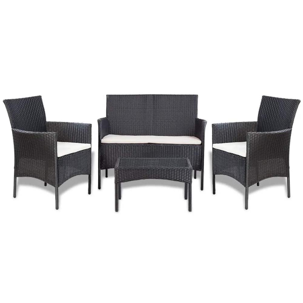 vidaXL 4 Piece Garden Lounge Set with Cushions Poly Rattan Black, 44186