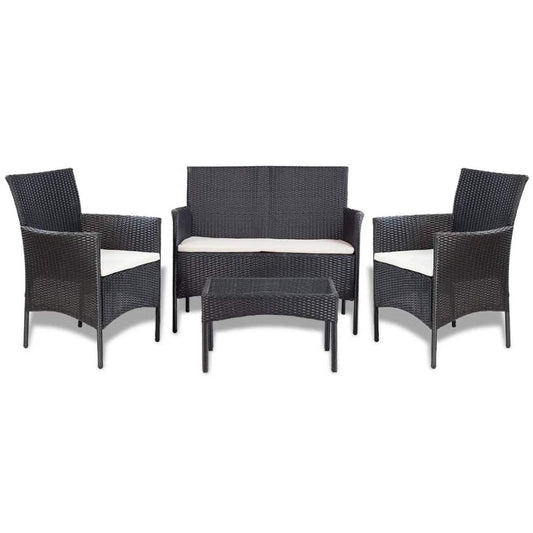 vidaXL 4 Piece Garden Lounge Set with Cushions Poly Rattan Black, 44186