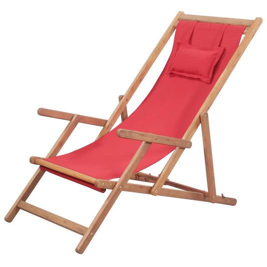 vidaXL Folding Beach Chair Fabric and Wooden Frame Red, 43995