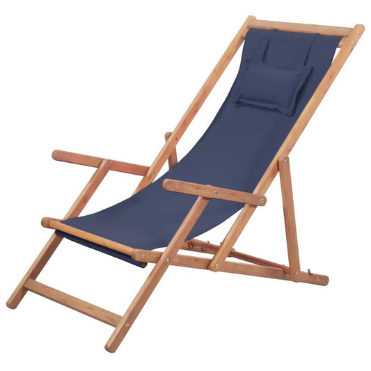 vidaXL Folding Beach Chair Fabric and Wooden Frame Blue, 43996