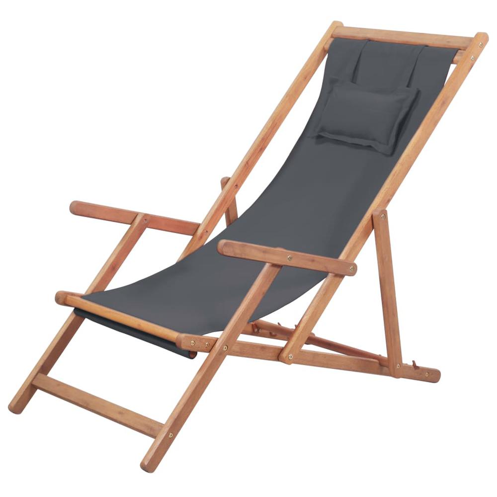 vidaXL Folding Beach Chair Fabric and Wooden Frame Gray, 43997