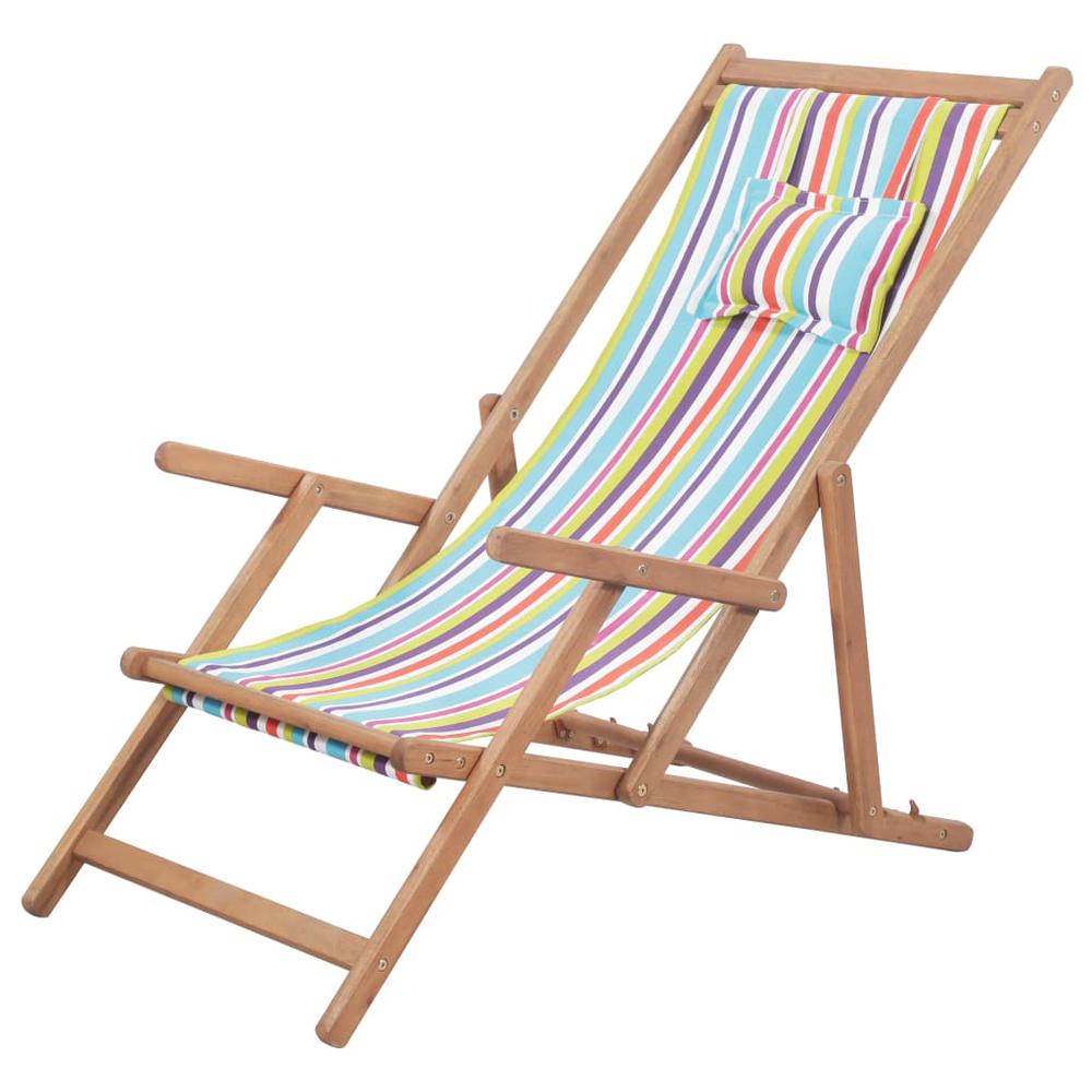 vidaXL Folding Beach Chair Fabric and Wooden Frame Multicolor, 43998