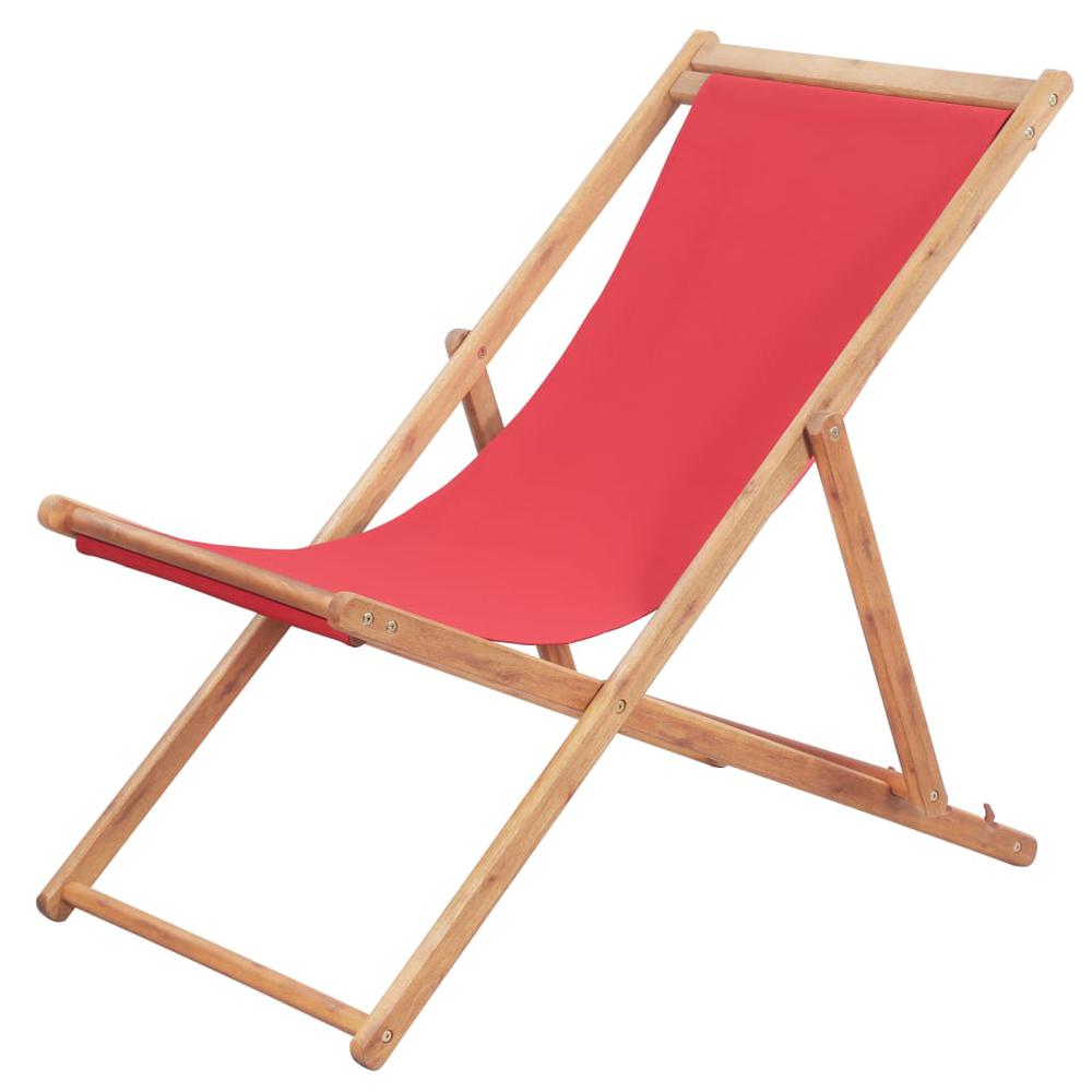 vidaXL Folding Beach Chair Fabric and Wooden Frame Red, 43999