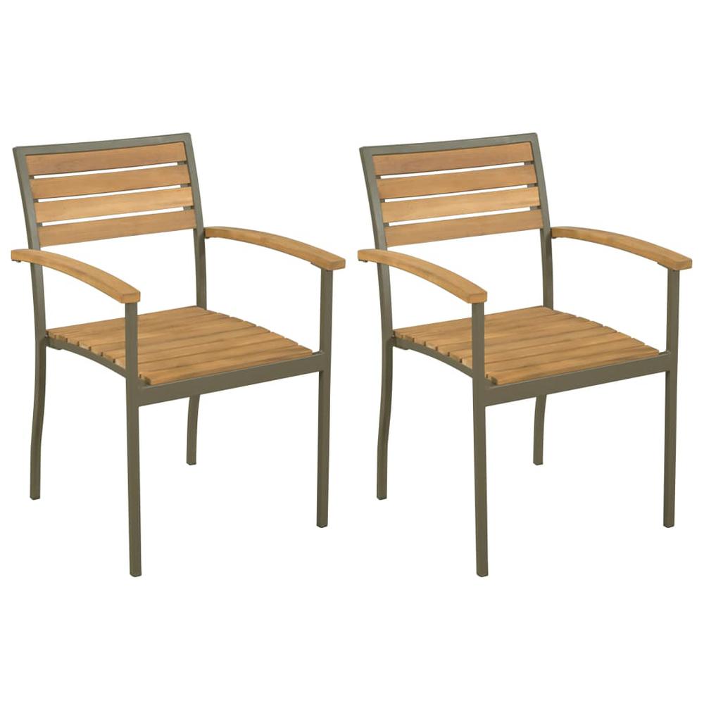 vidaXL Stackable Outdoor Chairs 2 pcs Solid Acacia Wood and Steel, 44236