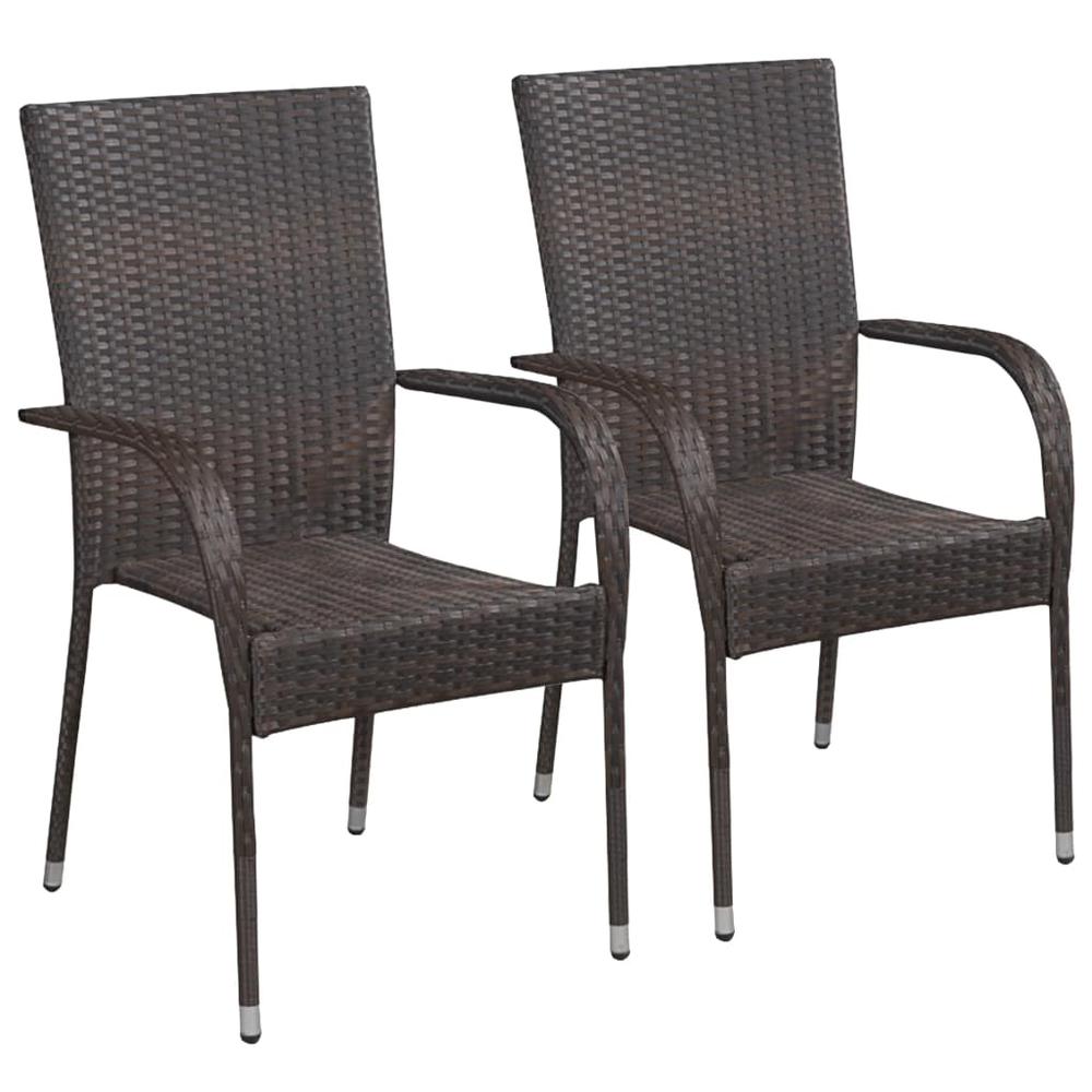 vidaXL Stackable Outdoor Chairs 2 pcs Poly Rattan Brown, 44237