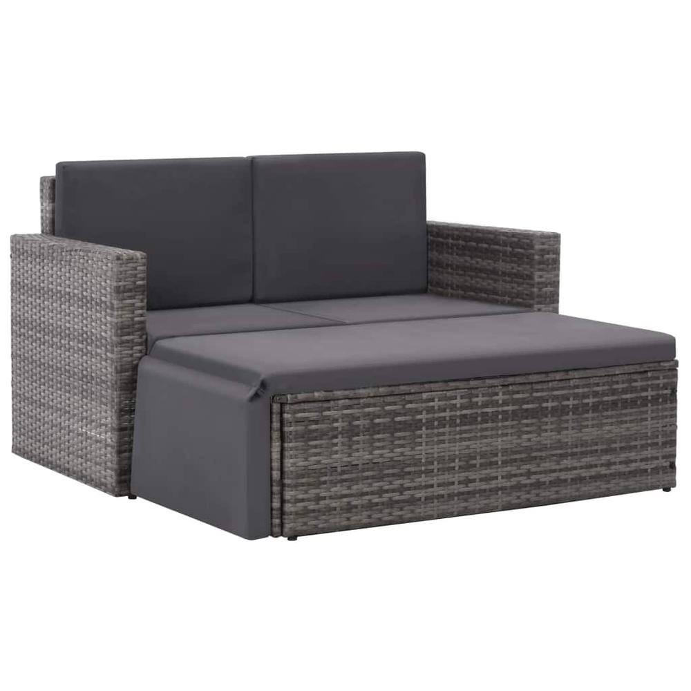 vidaXL 2 Piece Garden Lounge Set with Cushions Poly Rattan Gray, 44422