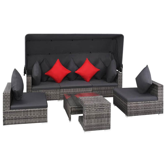 vidaXL 7 Piece Garden Lounge Set with Cushions Poly Rattan Gray, 44428