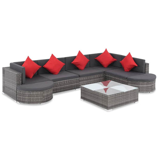 vidaXL 8 Piece Garden Lounge Set with Cushions Poly Rattan Gray, 44431