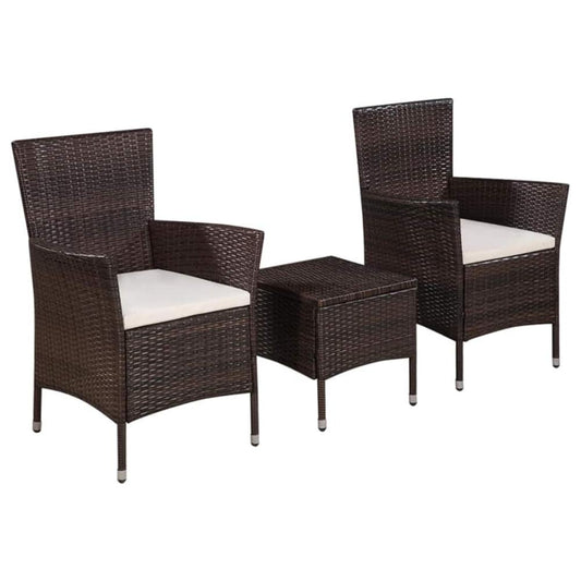 vidaXL 3 Piece Bistro Set Poly Rattan Brown, 44093