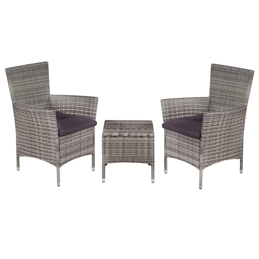 vidaXL 3 Piece Bistro Set Poly Rattan Gray, 44095