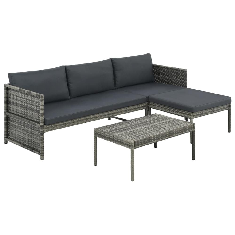 vidaXL 3 Piece Garden Lounge Set with Cushions Poly Rattan Gray, 44480