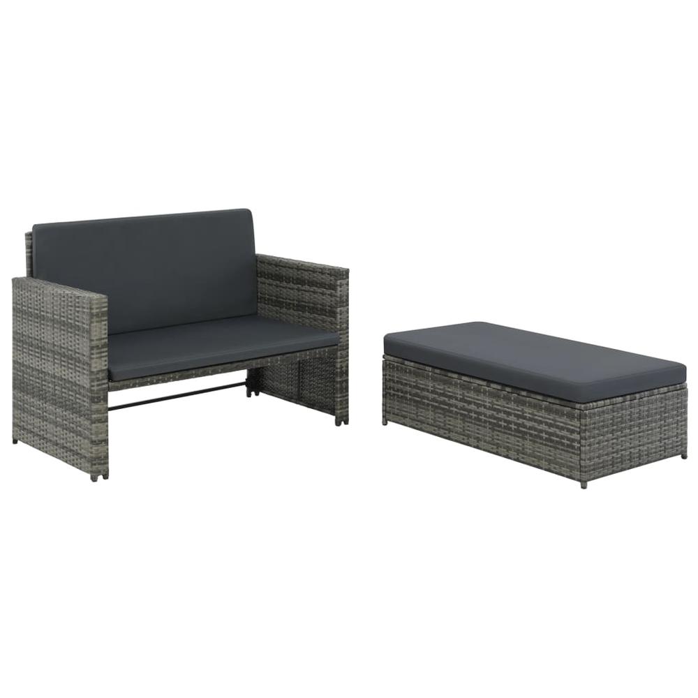 vidaXL 2 Piece Garden Lounge Set with Cushions Poly Rattan Gray, 44483