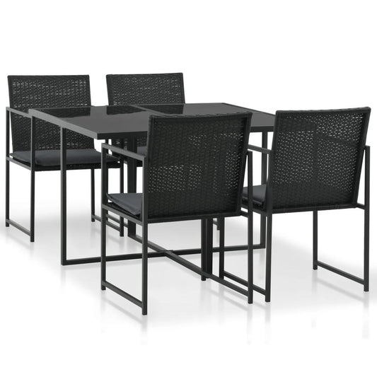 vidaXL 5 Piece Outdoor Dining Set with Cushions Poly Rattan Black, 44443