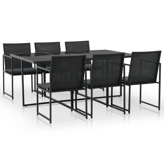 vidaXL 7 Piece Outdoor Dining Set with Cushions Poly Rattan Black, 44444