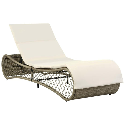 vidaXL Sun Lounger with Cushion Poly Rattan Gray, 44700