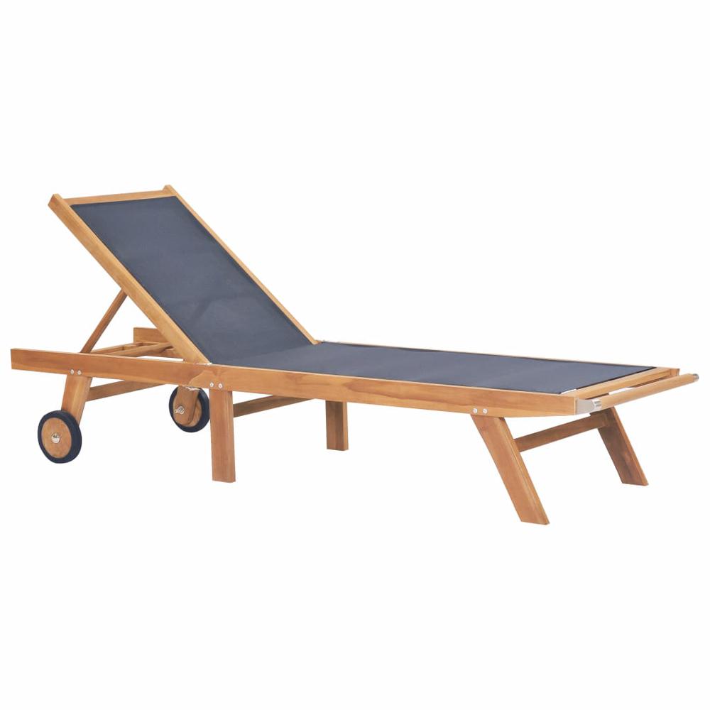 vidaXL Folding Sun Lounger with Wheels Solid Teak and Textilene, 44668