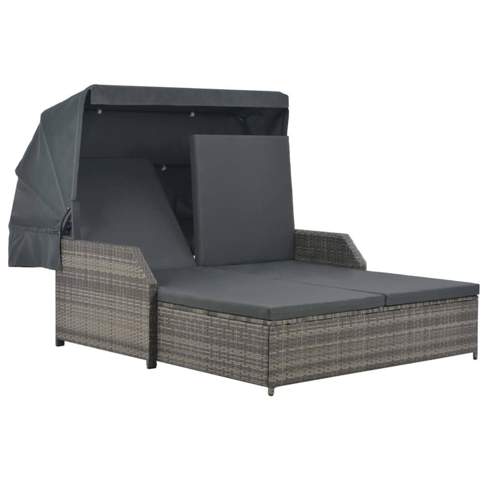 vidaXL 2-Person Sun Lounger with Canopy Poly Rattan Gray, 44825