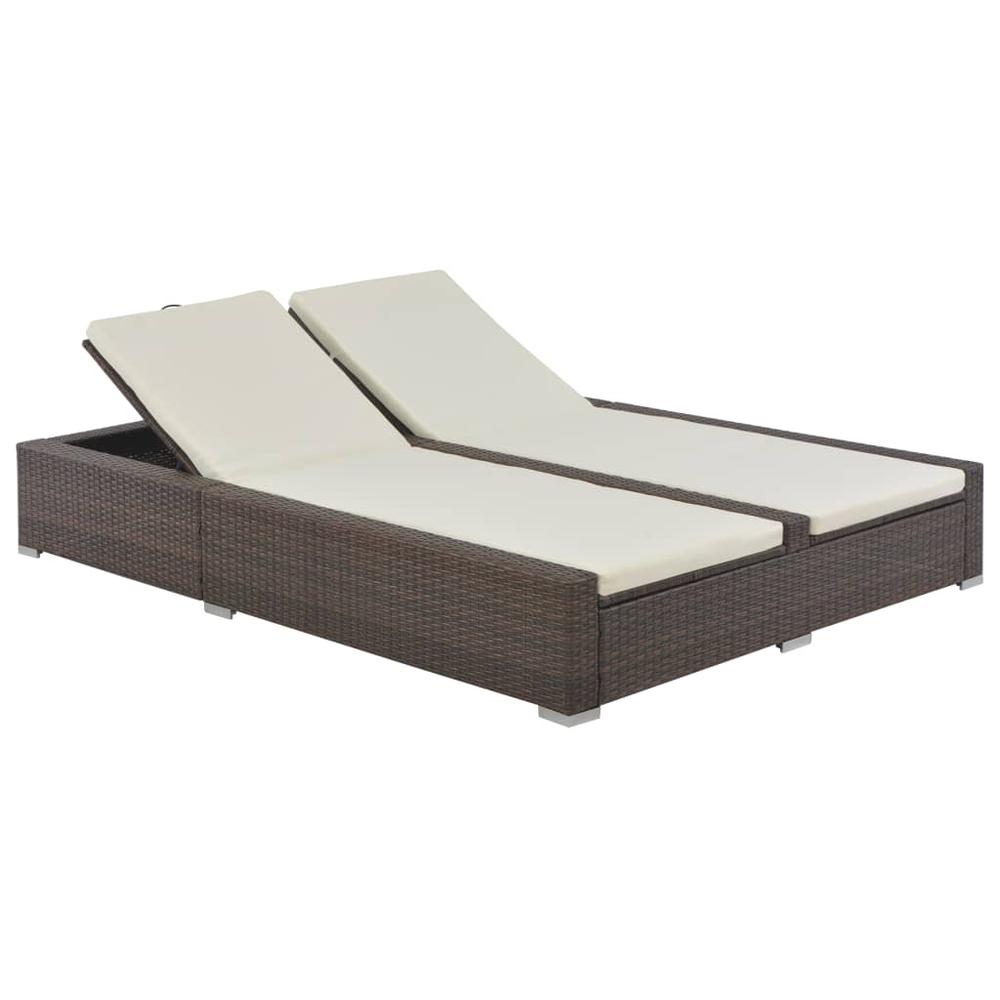 vidaXL Double Sun Lounger Poly Rattan Brown, 44751