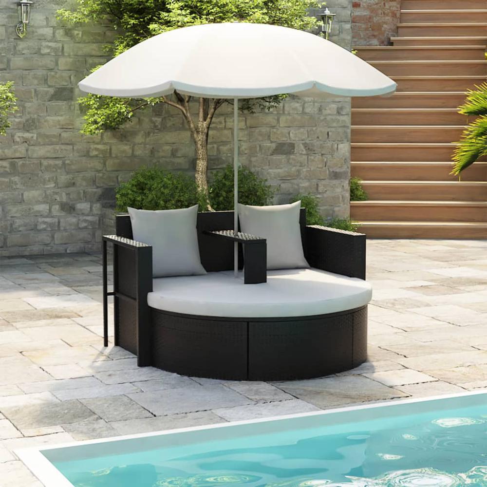 vidaXL Garden Bed with Parasol Black Poly Rattan, 40735