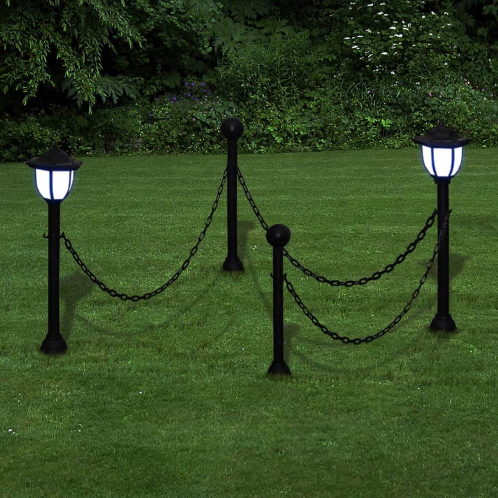 vidaXL Chain Fence with Solar Lights Two LED Lamps Two Poles 0868